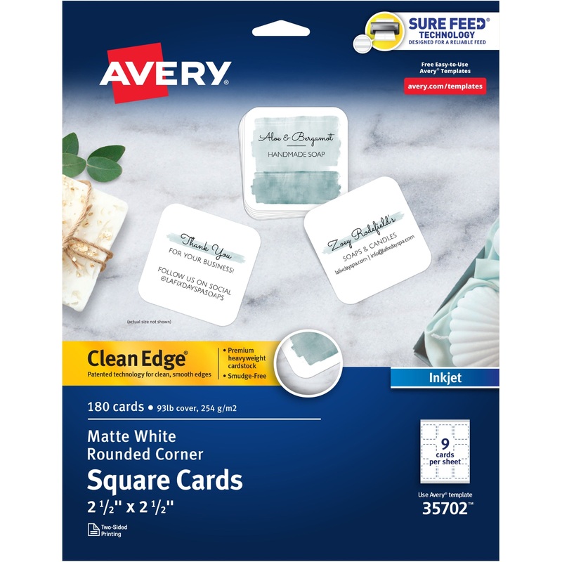 Avery Clean Edge Square Cards, Rounded Corners, 2.5 x 2.5 (35702) – AVE35702
