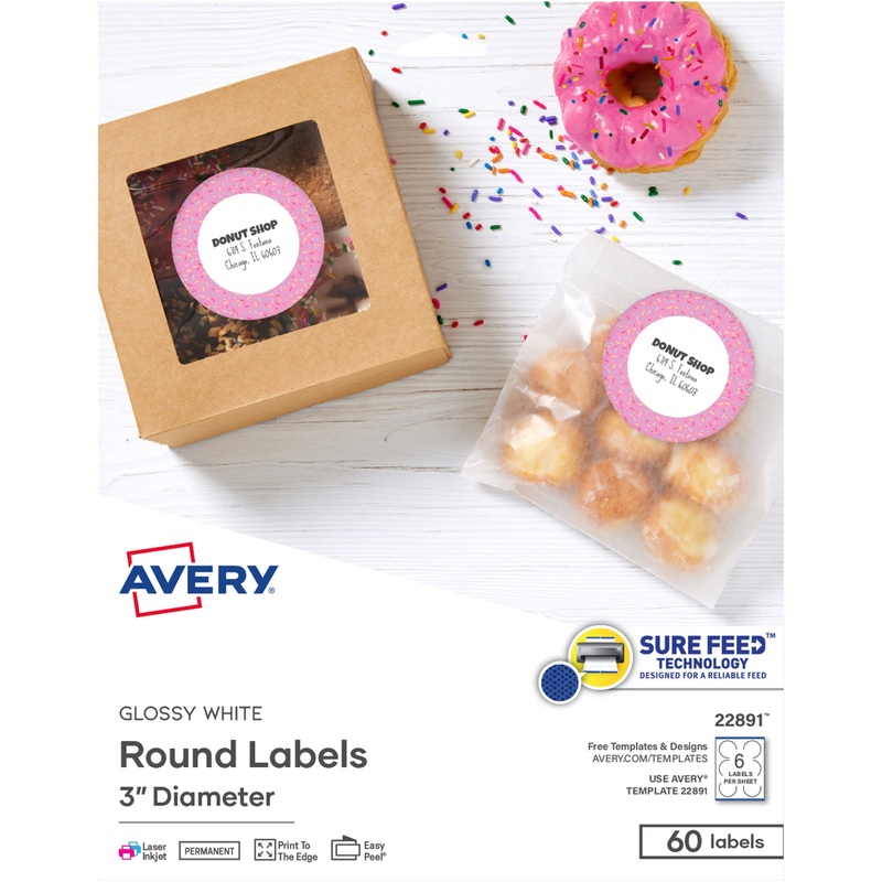 Avery Glossy White Labels, 3 Round, 60 Labels (22891) – AVE22891