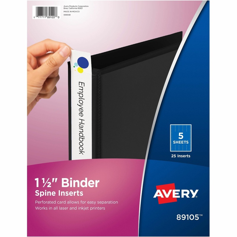 Avery(R) Binder Spine Inserts, 1-1/2 Inch Binders, 25 Inserts (89105) – AVE89105