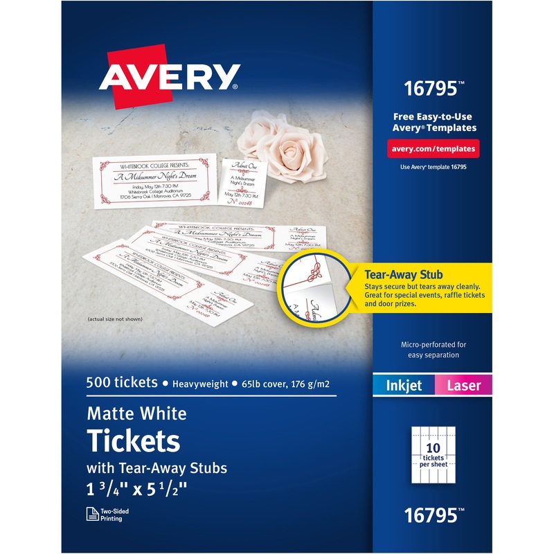 Avery Blank Printable Perforated Raffle Tickets – Tear-Away Stubs – AVE16795