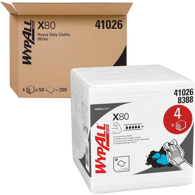 Wypall Power Clean X80 Heavy Duty Cloths Extended Use Cloths Quarter-fold Format – KCC41026
