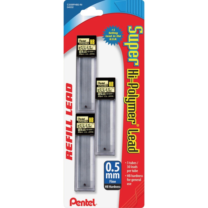 Pentel Super Hi-Polymer Leads – PENC25BPHB3K6