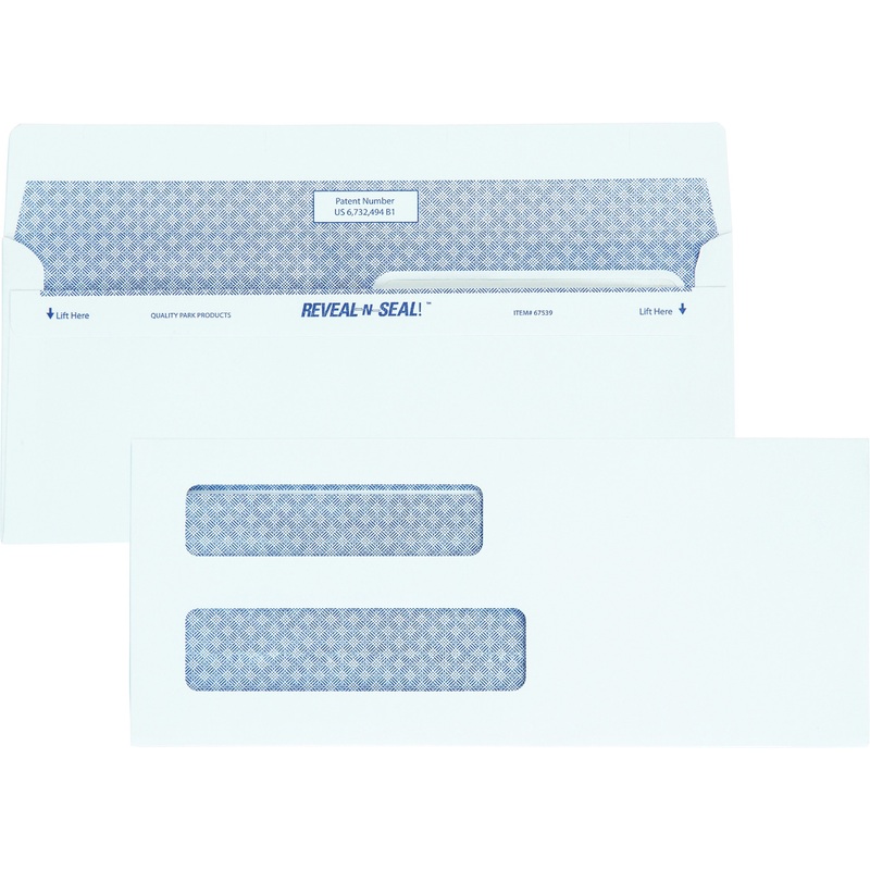 Quality Park No. 8 5/8 Double-Window Security Envelopes with Reveal-N-Seal Self-Seal Closure – QUA67539