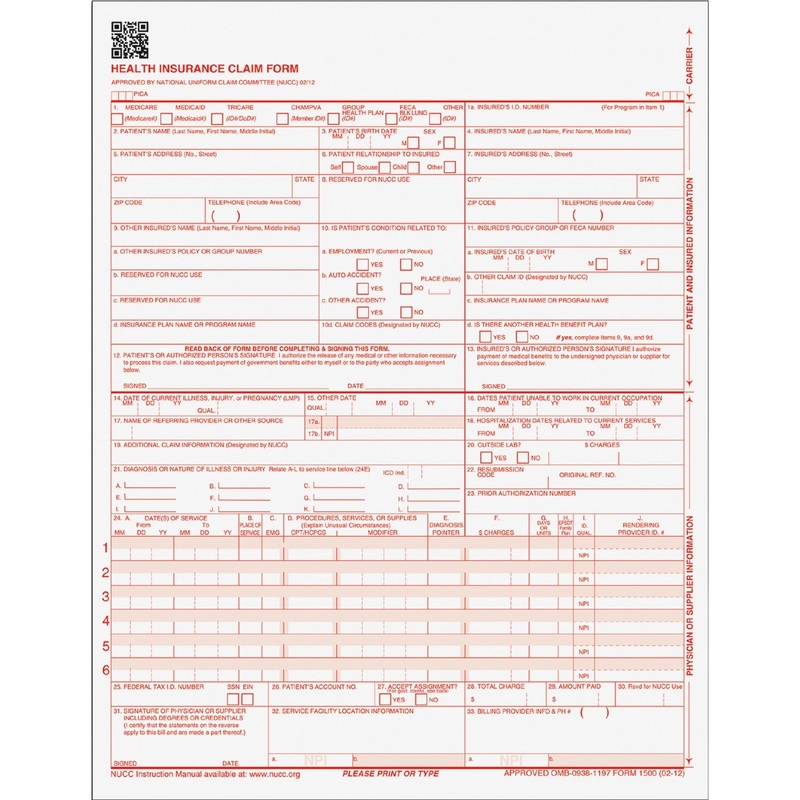 TOPS CMS-15000 Health Insurance Claim Forms – TOP50135RV
