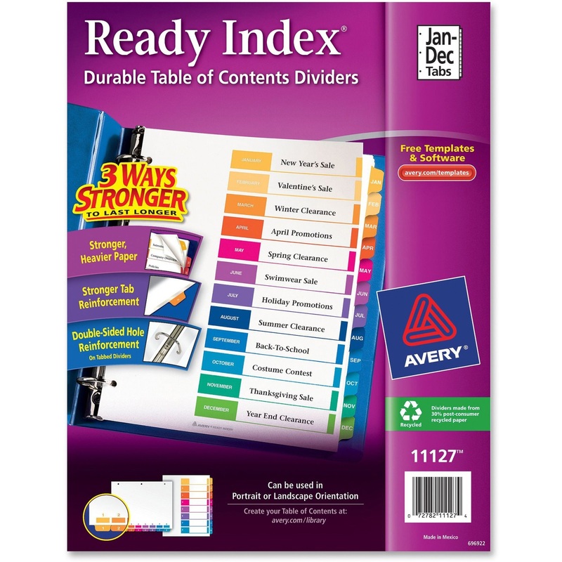Avery Ready Index Binder Dividers – Customizable Table of Contents – AVE11127