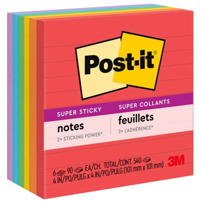 Post-it Super Sticky Lined Notes – Playful Primaries Color Collection – MMM6756SSAN