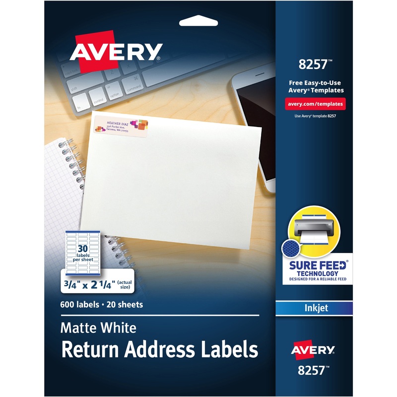 Avery White Return Address Labels, Sure Feed(R), 3/4 x 2-1/4 , 600 Labels (8257) – AVE8257