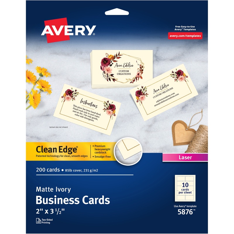 Avery Business Cards, Ivory, True Print(R) Two-Sided Printing, 2 x 3-1/2 , 200 Cards – AVE5876