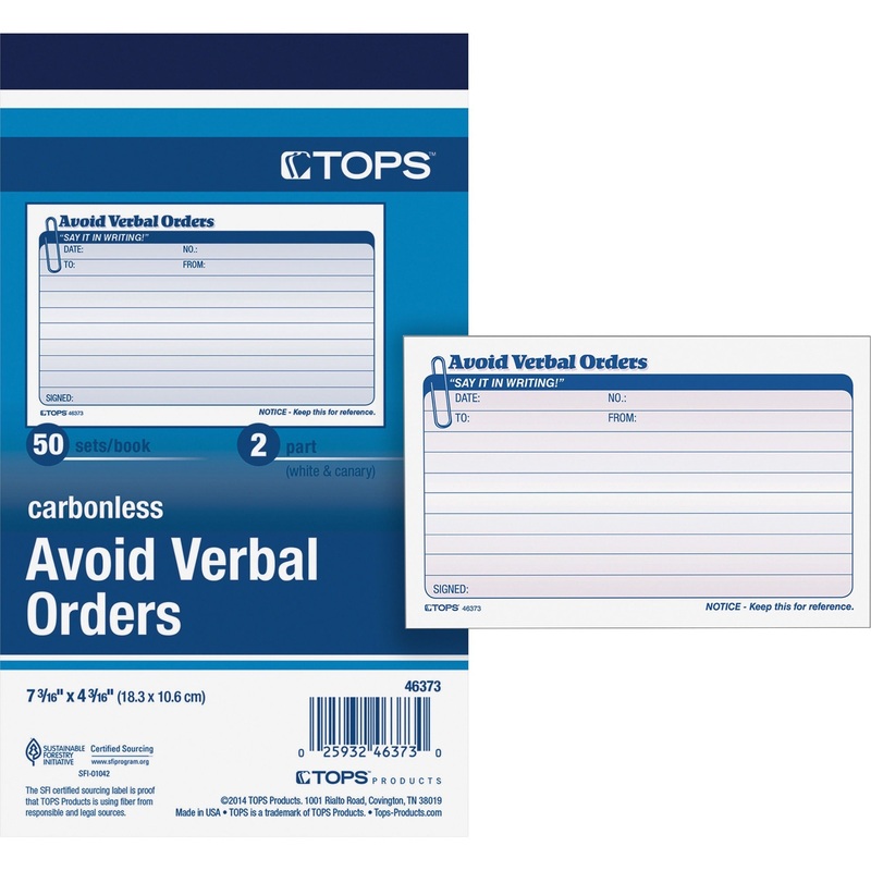 TOPS Avoid Verbal Orders Book – TOP46373