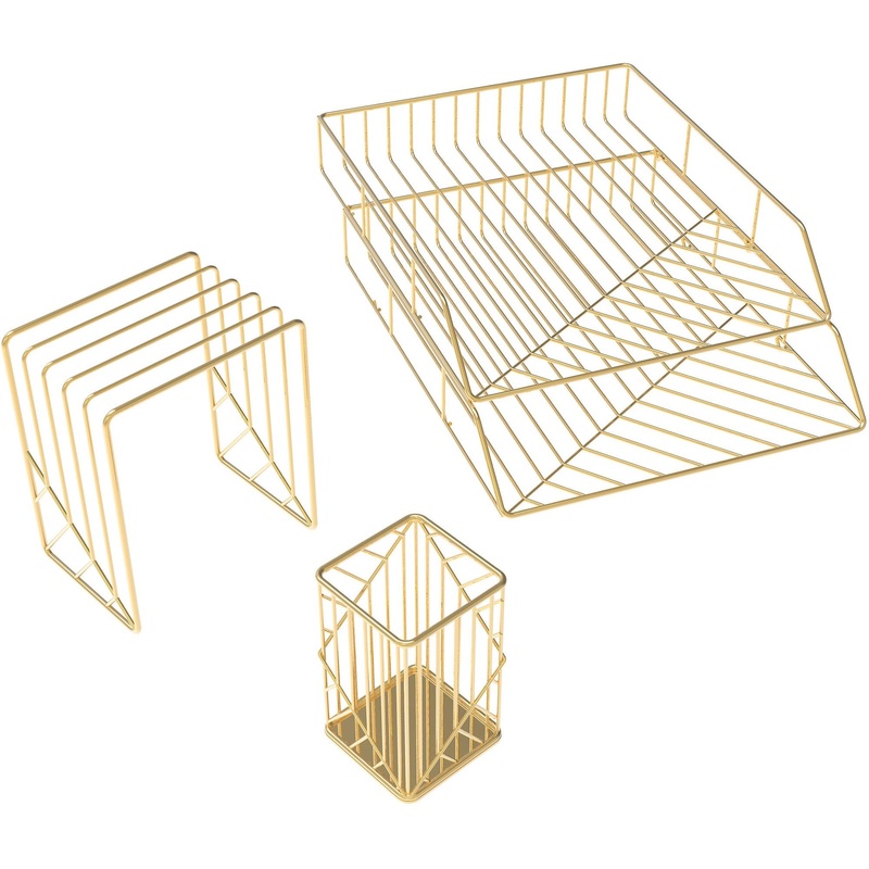 U Brands Metal Desk Organization Kit, Vena Collection, Cup, Sort and 2 Trays Included, Gold (3940U00-01) – UBR3940U0001