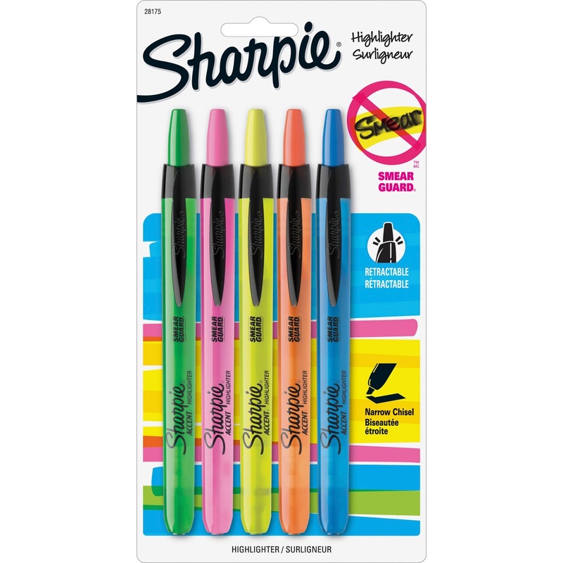 Sharpie Smear Guard Retractable Highlighters – SAN28175PP