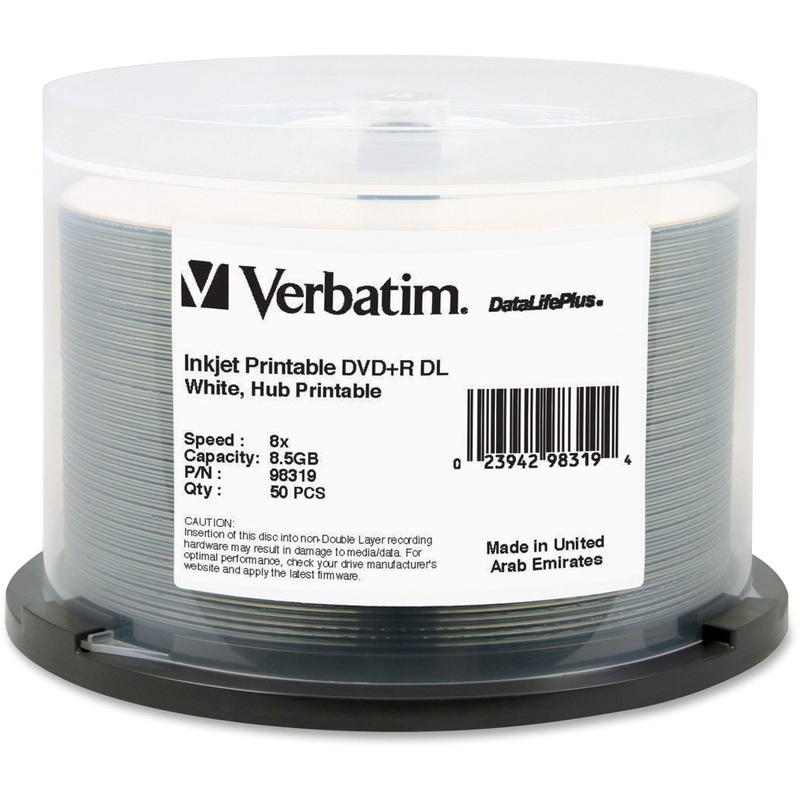 Verbatim DataLifePlus DVD Recordable Media – DVD+R DL – 8x – 8.50 GB – 50 Pack Spindle – VER98319