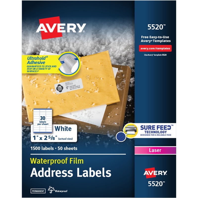 Avery 1 x 2-5/8 Labels, Ultrahold, 1,500 Labels (5520) – AVE5520