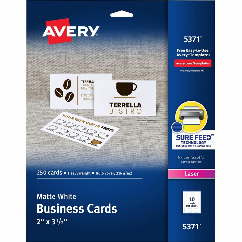 Avery 2 x 3.5 Business Cards, Sure Feed(TM), Laser, 250 (5371) – AVE5371