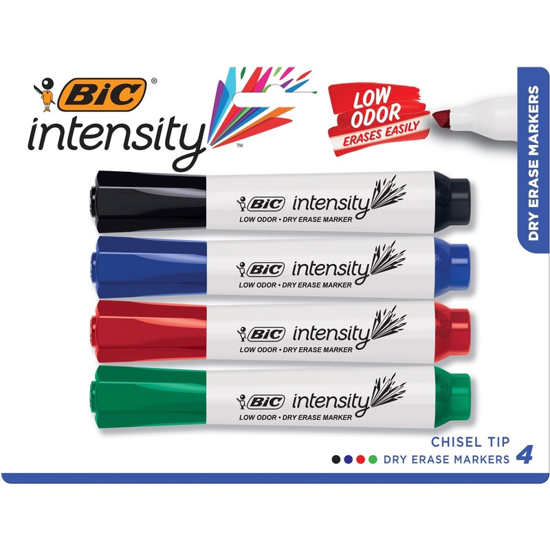 BIC Intensity Low Odor Dry Erase Marker, Tank, Assorted, 4 Pack – BICGDEMP41ASST