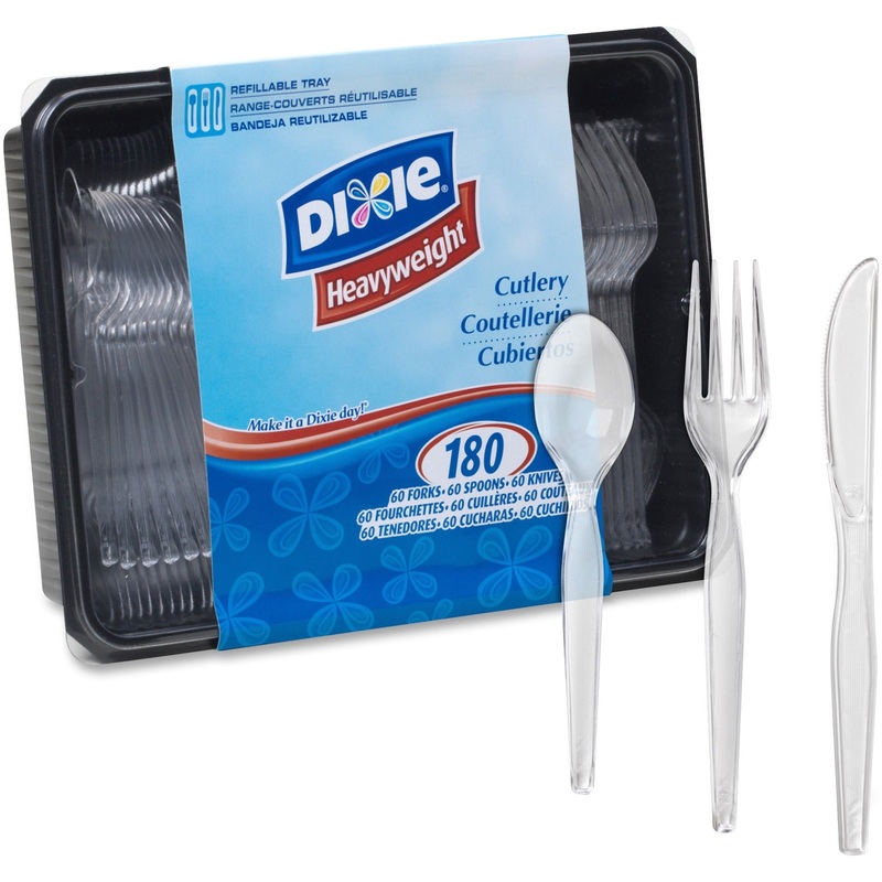 Dixie Heavyweight Disposable Forks, Knives & Teaspoons Keeper Pack Grab-N-Go by GP Pro – DXECH0180DX7