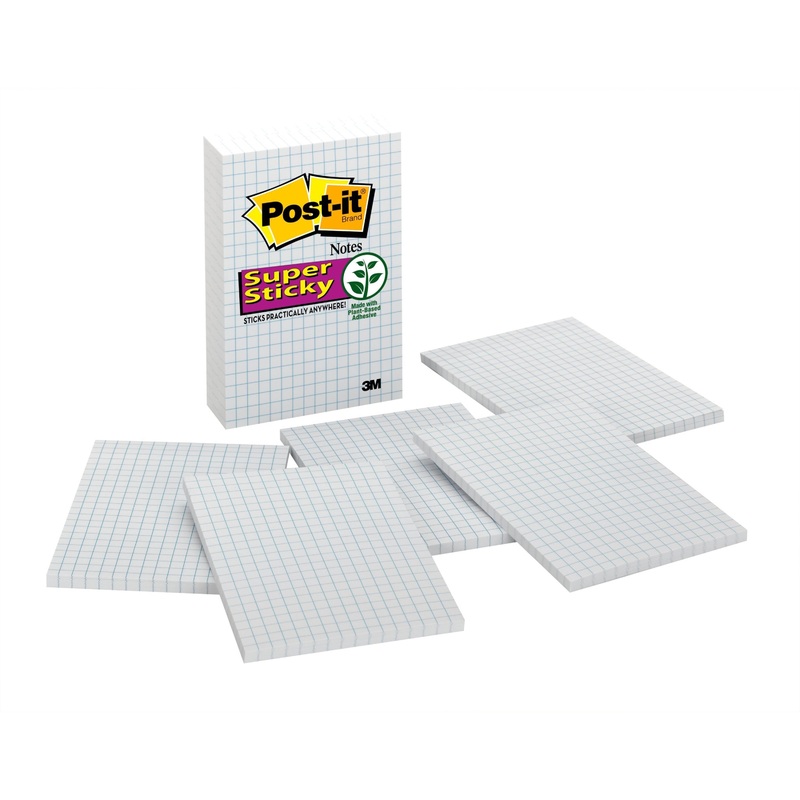 Post-it Grid-Lined Notes, 4 in x 6 in, White with Blue Grid – MMM660SSGRID