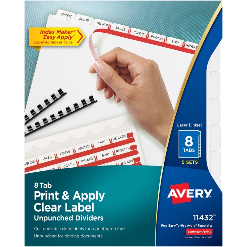 Avery Print & Apply Label Unpunched Dividers – Index Maker Easy Apply Label Strip – AVE11432
