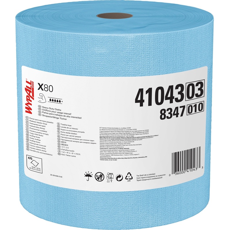 Wypall Power Clean X80 Heavy Duty Cloths, Extended Use Cloths Jumbo Roll – KCC41043