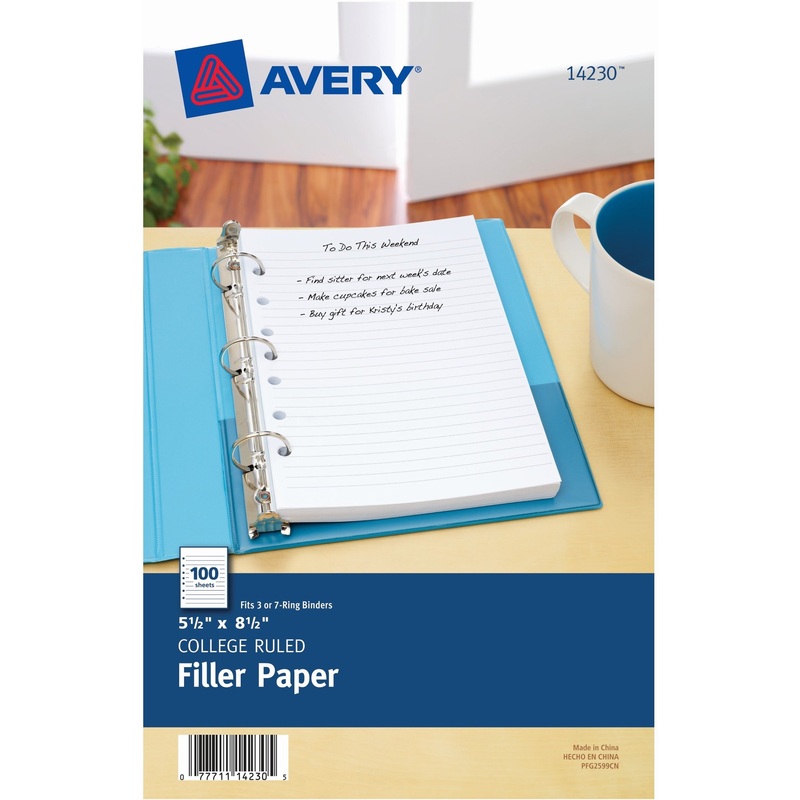 Avery Filler paper for 3-Ring/7-Ring Mini Binders – AVE14230