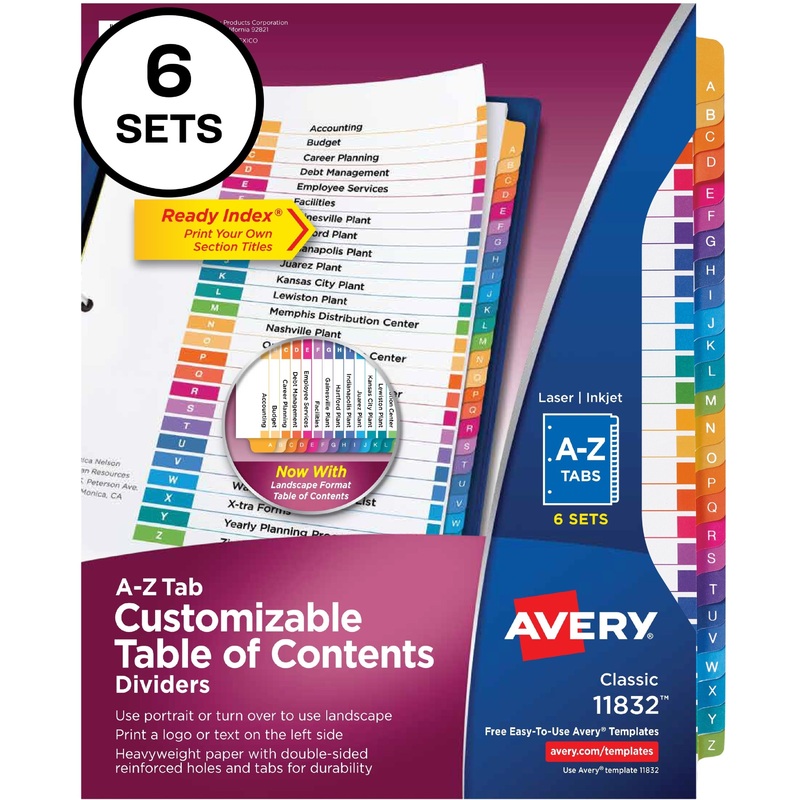 Avery A-Z Customizable Multicolor TOC Dividers – AVE11832