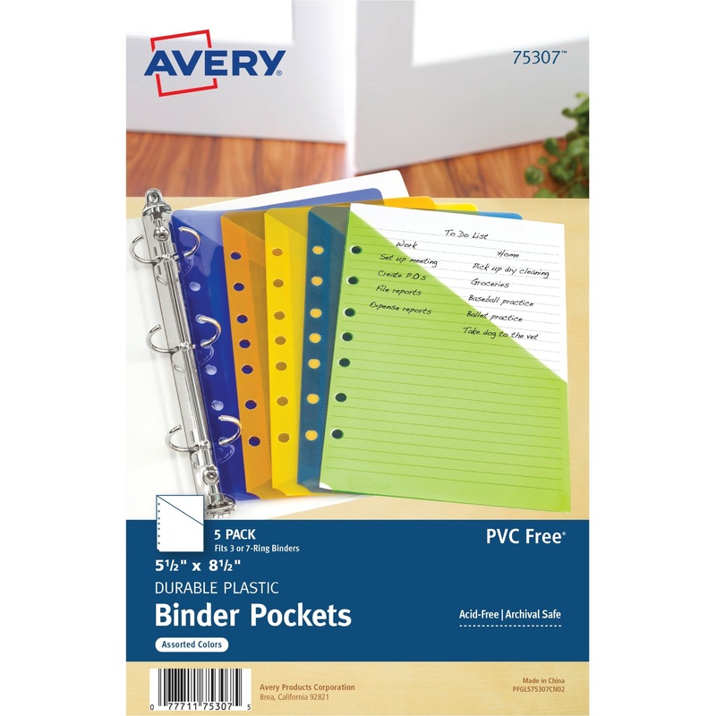 Avery Durable Mini Binder Pockets – For 3-Ring and 7-Ring Binders – AVE75307