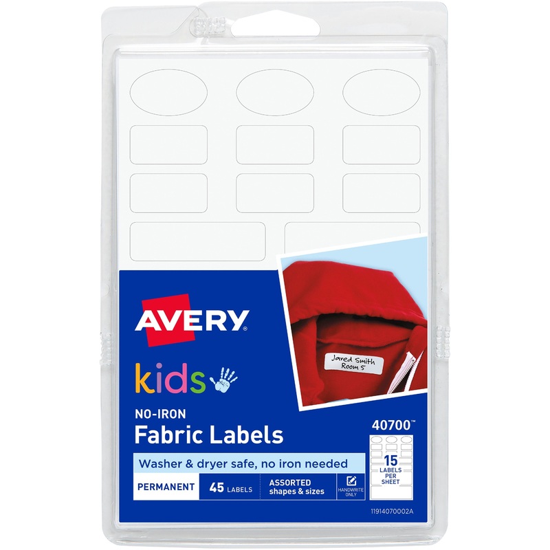 Avery No-Iron Clothing Labels – Assorted Shapes & Sizes – AVE40700