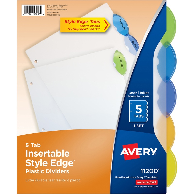 Avery Plastic Binder Dividers, Insertable Multicolor Style Edge 5-tabs – AVE11200