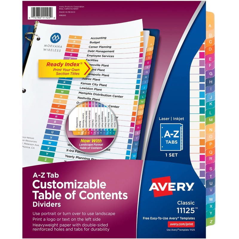 Avery Ready Index A-Z Table of Contents Dividers – AVE11125