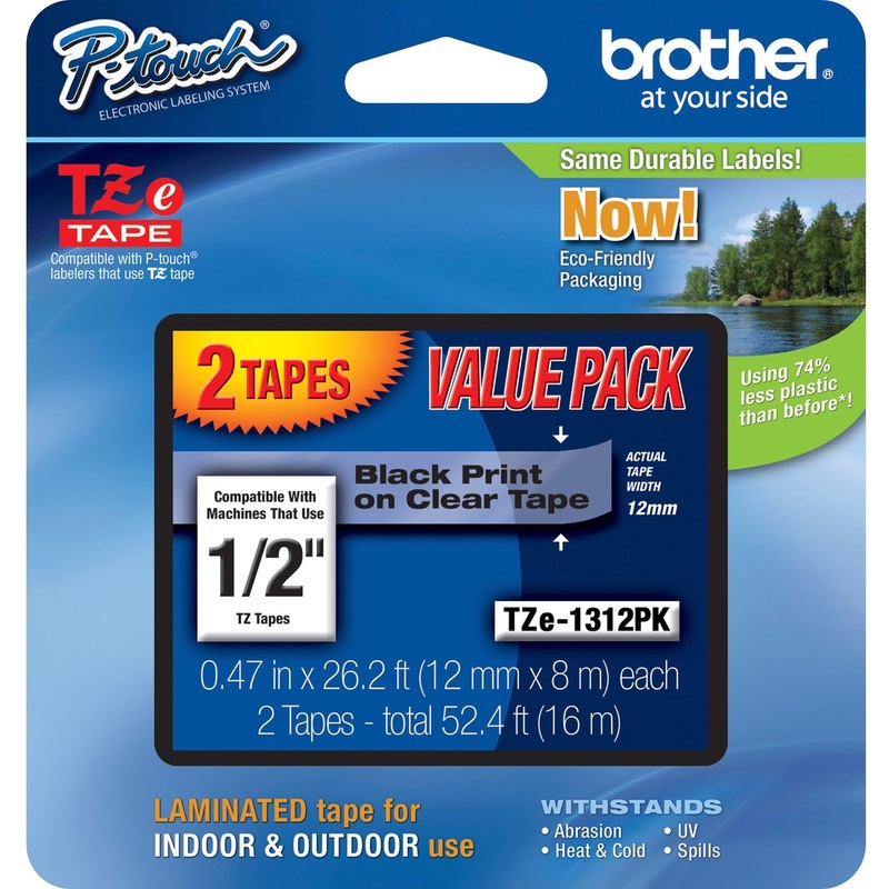 Brother 1/2 Black/Clear Laminated TZe Tape Value Pack – BRTTZE1312PK