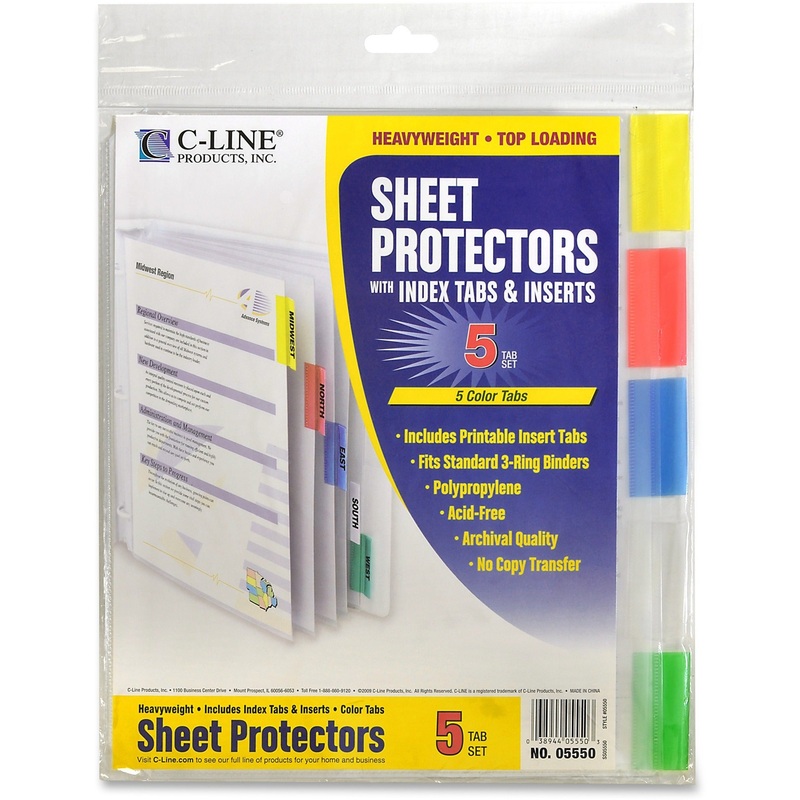 C-Line Heavyweight Poly Sheet Protectors with Index Tabs – CLI05550