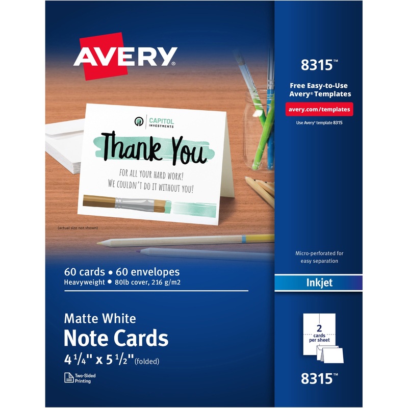 Avery Note Cards – AVE8315|<ul><li><b>Cards/Sheet:</b> 2</li><li><b>Cards/Box:</b> 60</li></ul>|No