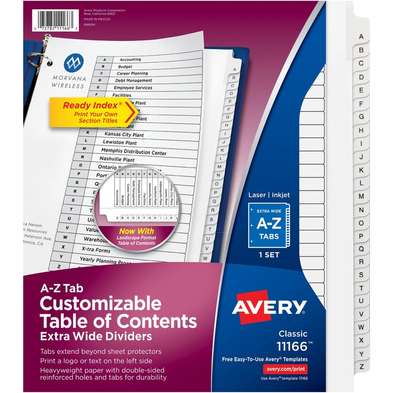 Avery Extra Wide A-Z Tabs Ready Index Dividers – AVE11166