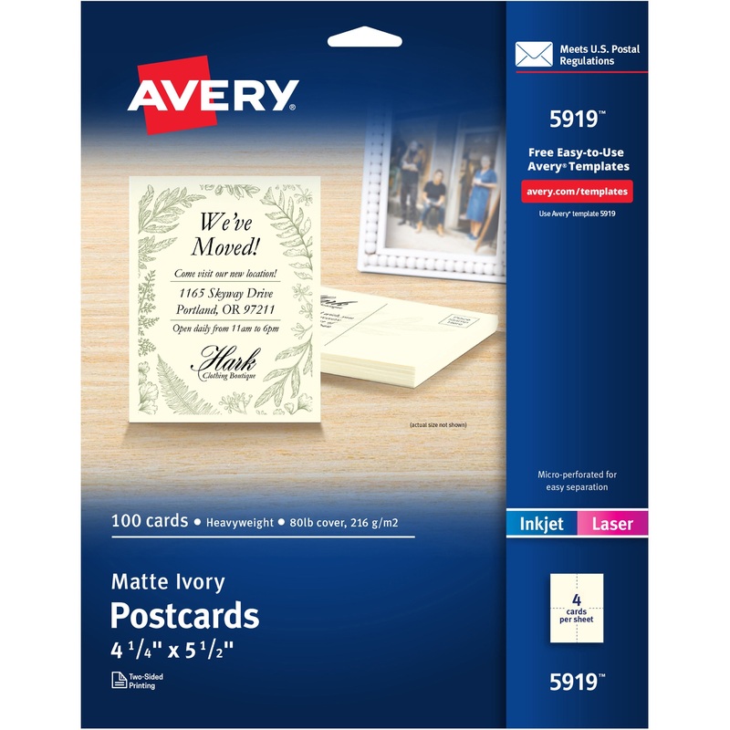 Avery Postcards, Ivory, Two-Sided, 4-1/4 x 5-1/2 , 100 Cards (5919) – AVE5919