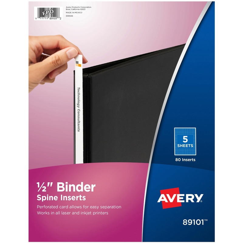 Avery(R) Binder Spine Inserts, 1/2 Inch Binders, 80 Inserts (89101) – AVE89101