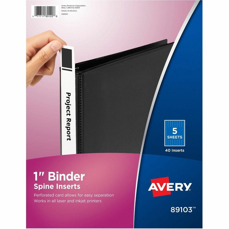 Avery(R) Binder Spine Inserts, 1 Inch Binders, 40 Inserts (89103) – AVE89103