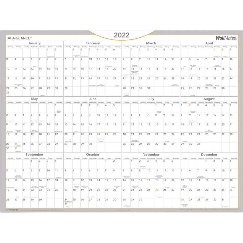 At-A-Glance WallMates Dry-Erase Self-Adhesive Yearly Wall Planner – AAGAW506028