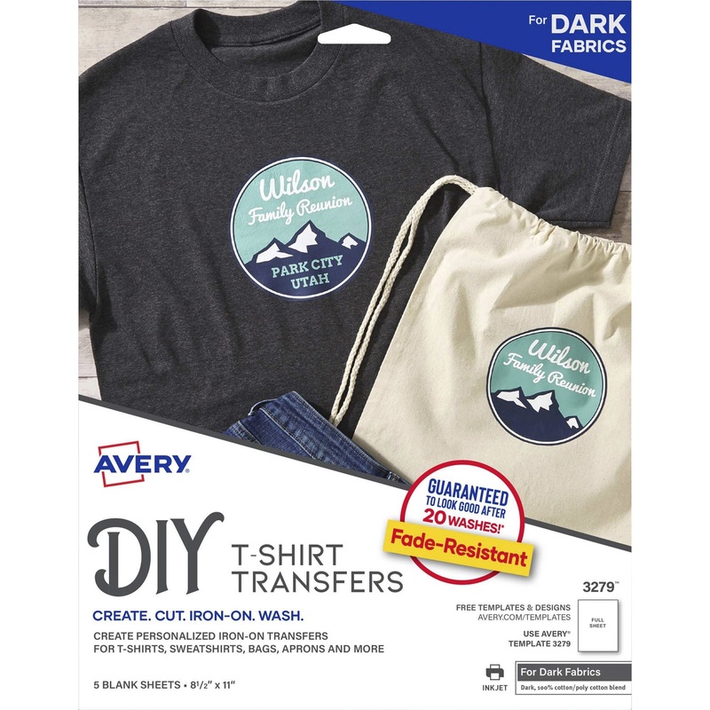 Avery Heat Transfers for Dark Fabric, 8.5 x 11 , 5 Sheets (3279) – AVE3279