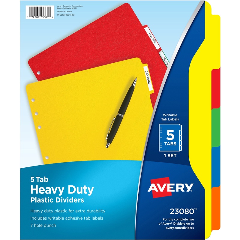 Avery Plastic Tab Dividers w/ White Labels – AVE23080