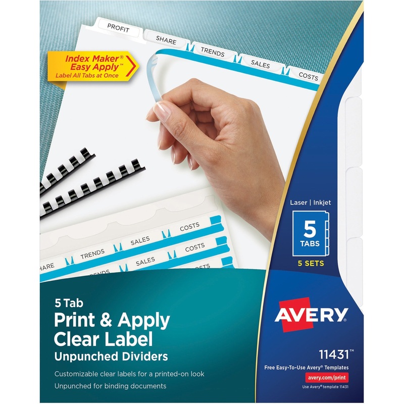 Avery Print & Apply Label Unpunched Dividers – Index Maker Easy Apply Label Strip – AVE11431
