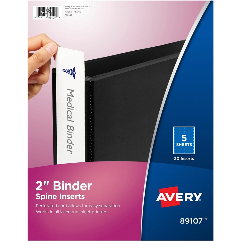 Avery(R) Binder Spine Inserts, 2 Inch Binders, 20 Inserts (89107) – AVE89107