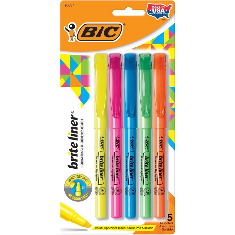 BIC Brite Liner Highlighter, Assorted, 5 Pack – BICBLP51WASST