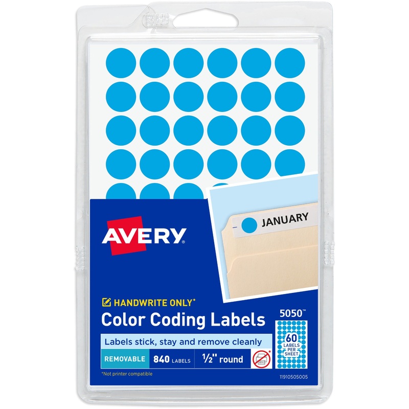Avery Dot Stickers, 1/2 Diameter, Light Blue, 840 Total (5050) – AVE05050