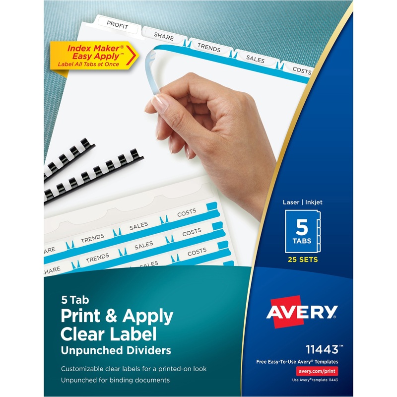Avery Print & Apply Label Unpunched Dividers – Index Maker Easy Apply Label Strip – AVE11443