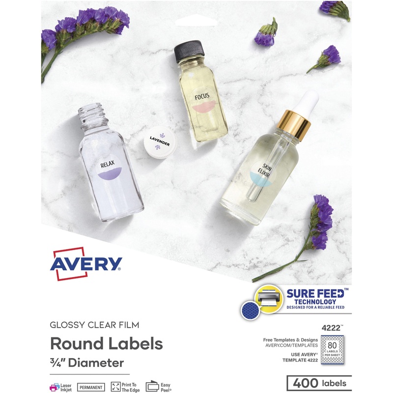 Avery Sure Feed Glossy Clear Round Labels – AVE4222