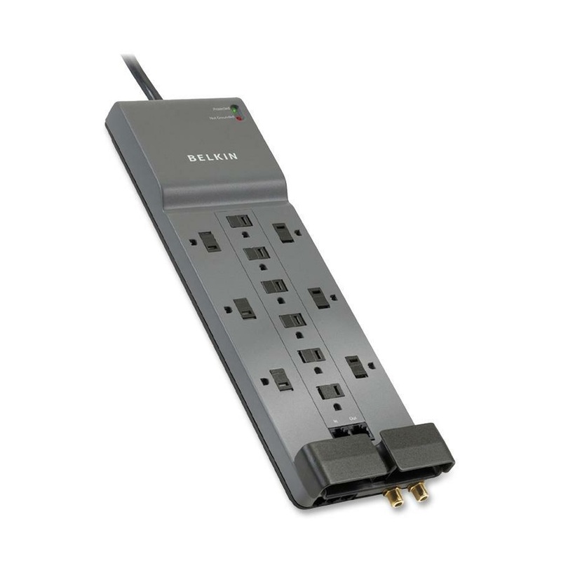 Belkin 12-Outlet Home/Office Surge Protector w/Phone/Ethernet/Coax Protection – 10 foot Cable – Black – 3996 Joules – BLKBE11223410