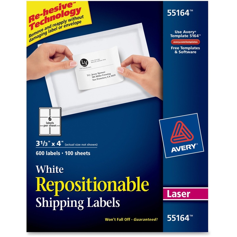 Avery Repositionable Shipping Labels – Sure Feed Technology – AVE55164