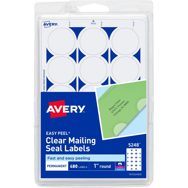 Avery Avery Printable Mailing Seals, Clear, 1 Diameter, 480 Labels (5248) – AVE05248