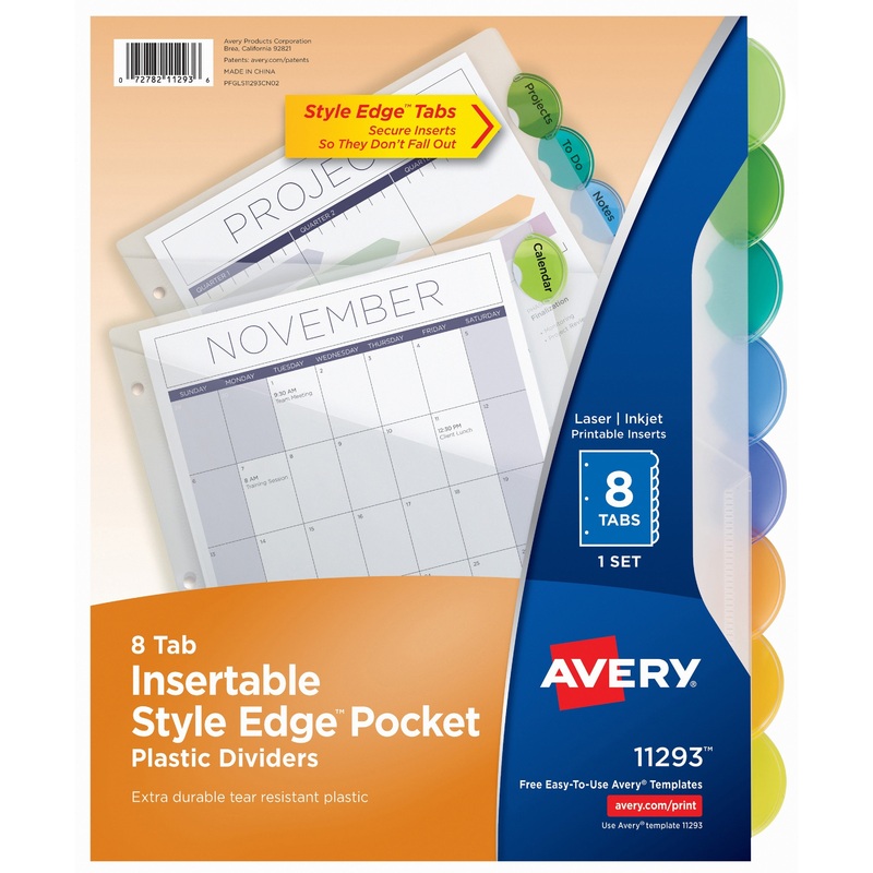 Avery Insertable Style Edge Plastic Dividers with Pockets, 8-tab – AVE11293
