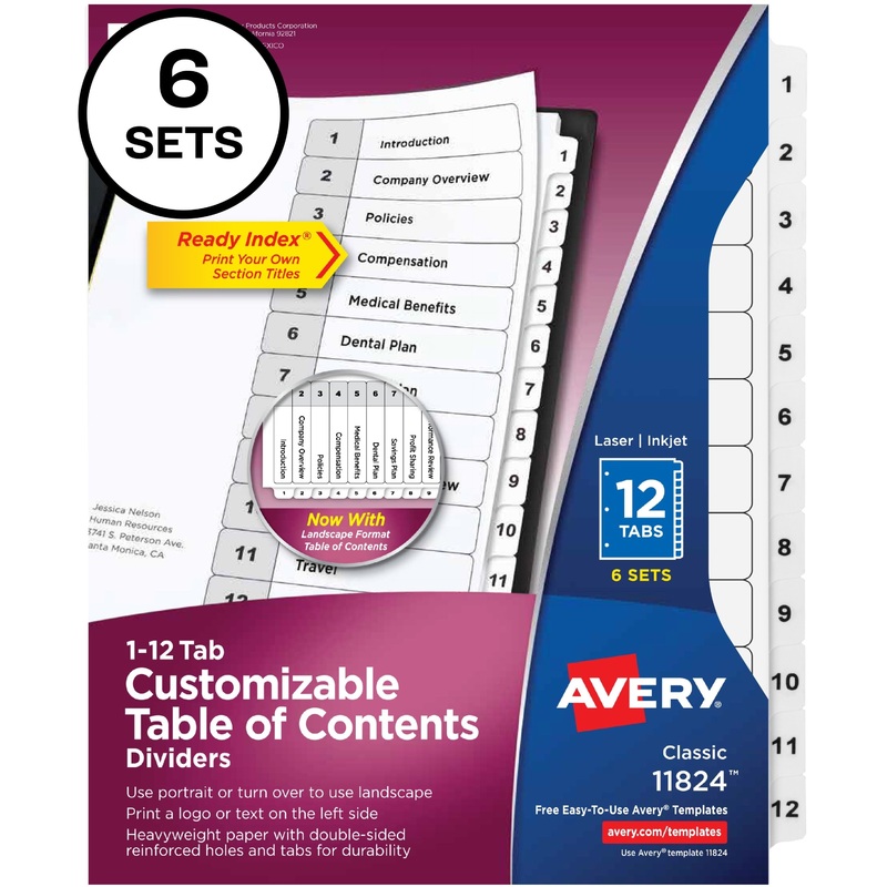 Avery Ready Index 12-tab Custom TOC Dividers – AVE11824